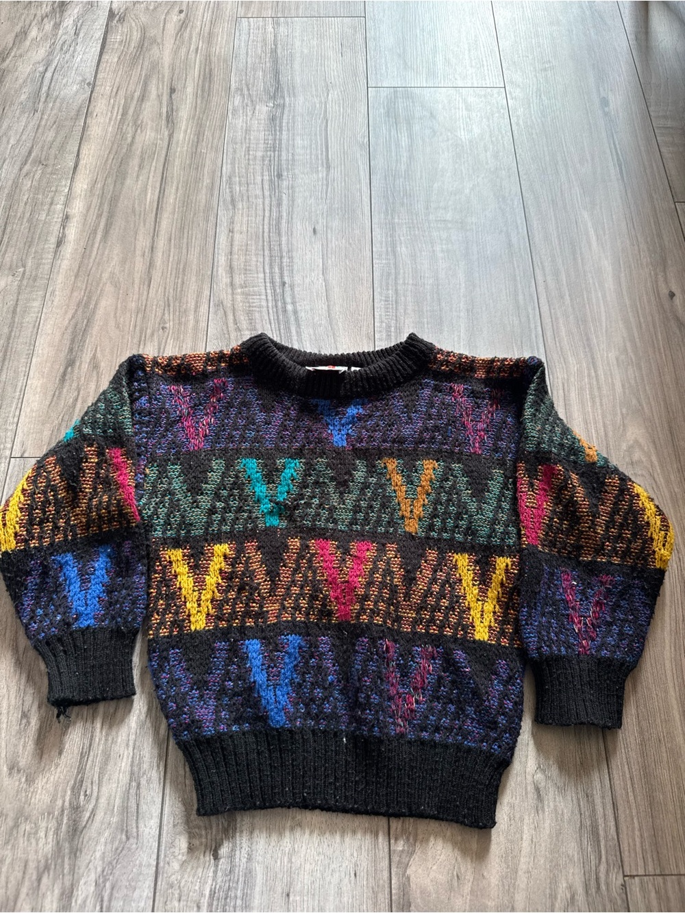 Vintage baby/toddler size 4 Multicolor Patterned Crewneck Sweater - Black Base